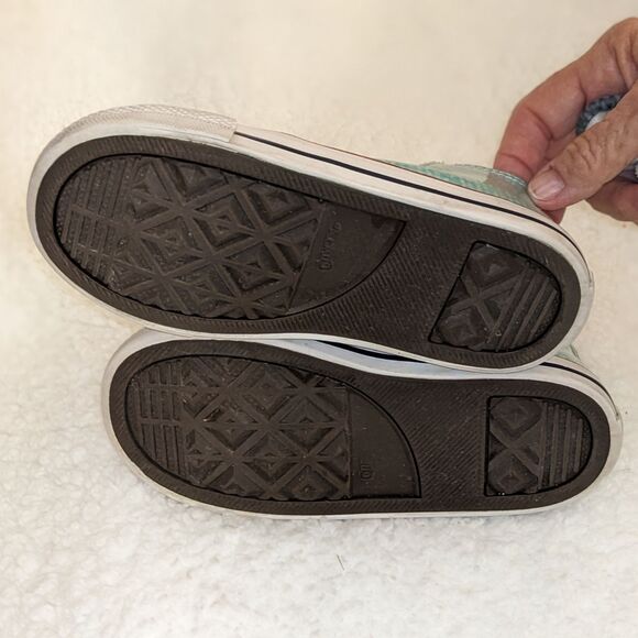 Girls Sz 10 Sequin Sparkle Seafoam Green Converse Chuck Taylor All Star Hi Tops - Picture 5 of 6